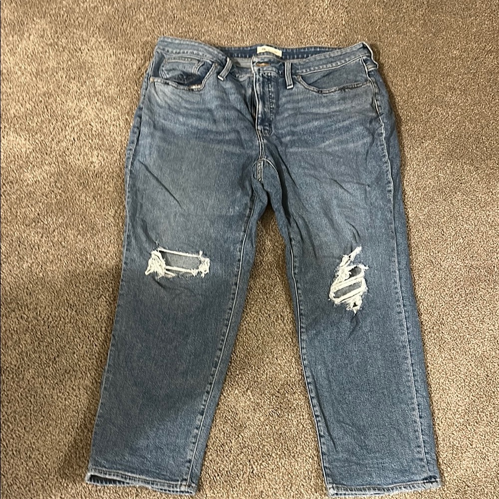 Blue Relaxed Fit Distressed Jeans